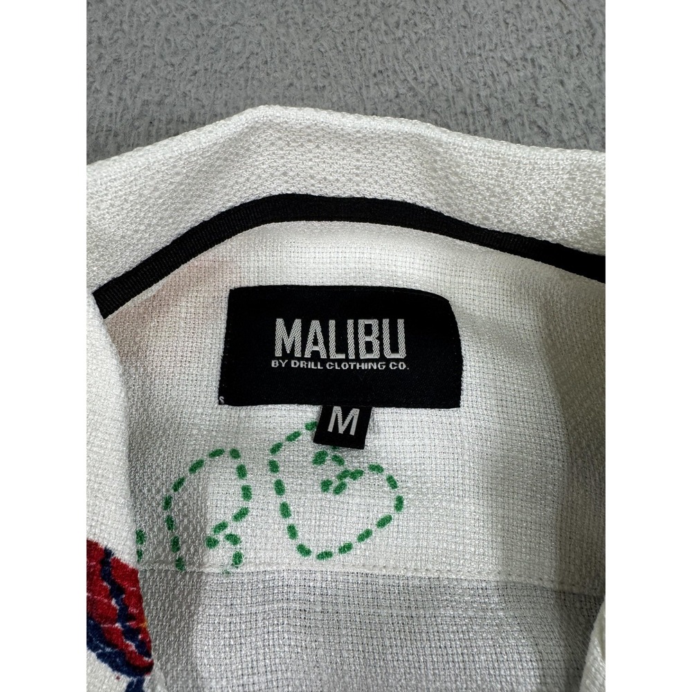 Malibu Shirt Mens Medium Ecru Button Up Lightweight Embroidered Butterflies Life - Picture 4 of 11